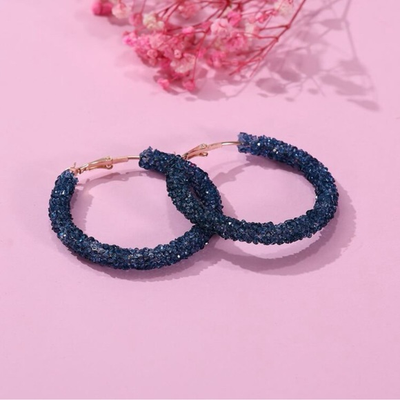 Blue Crystal Hoop Earrings - Picture 2 of 4